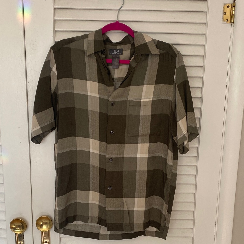 Men's Plaid Button Down Shirt - Olive and Beige
